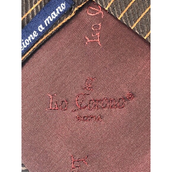 La Corona Roma 100% Silk Tie Brown Oran Stripe Diagonal Lavorazione a Mano Italy - Picture 5 of 9